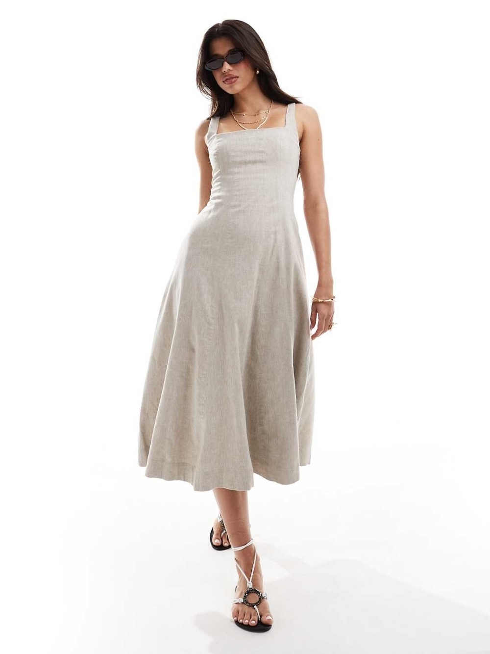 Abercrombie & Fitch Linen Blend Column Midi Dress Petite S Coastal Minimalist
